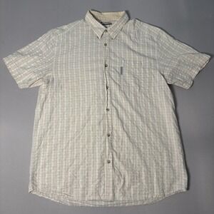 Columbia Mens Tan Blue Plaid Short Sleeve Cotton Button Down Shirt AM7880 Large